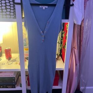 Love Tree Blue Plunge Neck Bodycon Midi Dress